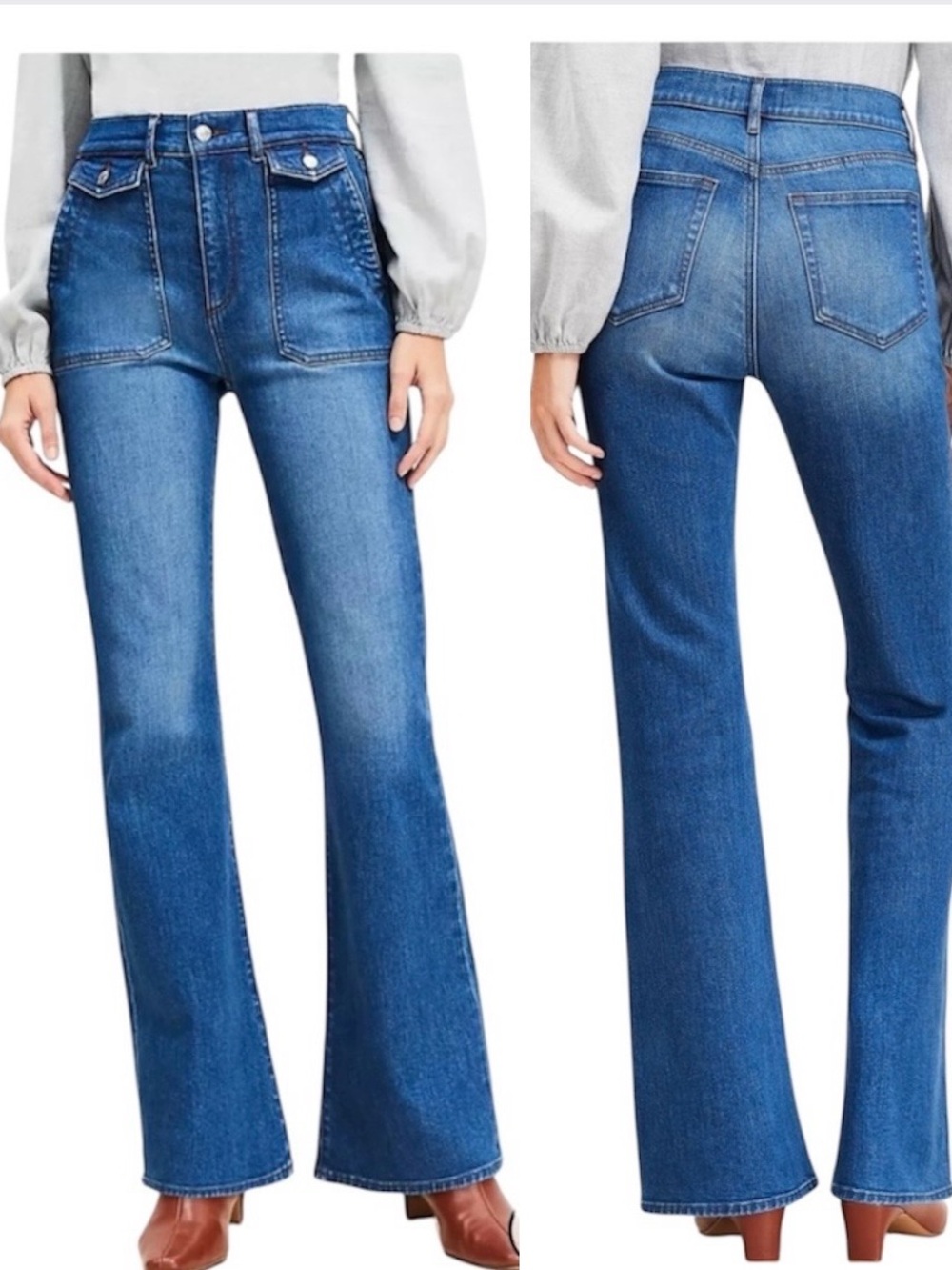 Loft Slim Fit Flare Jeans Flap Pocket Medium Wash Size 29/8